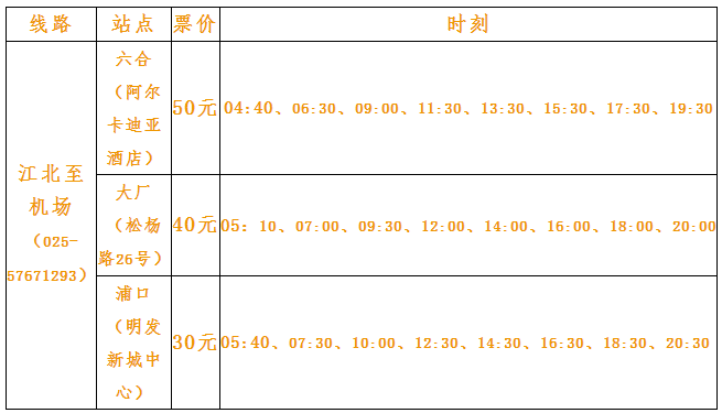 2017南京禄口国际机场大巴时刻表