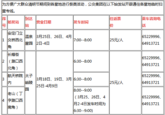 2017年北京公交清明扫墓专线1