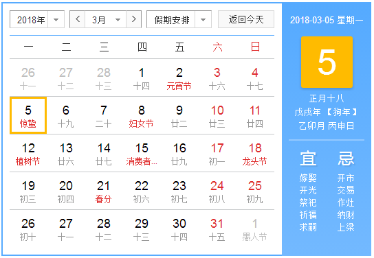 2018年惊蛰是哪一天1