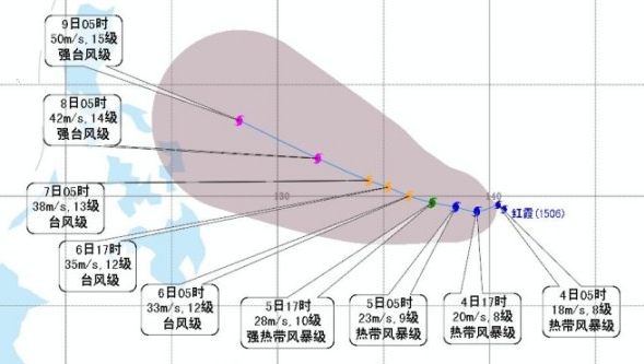 2015年第六号台风红霞路径图1