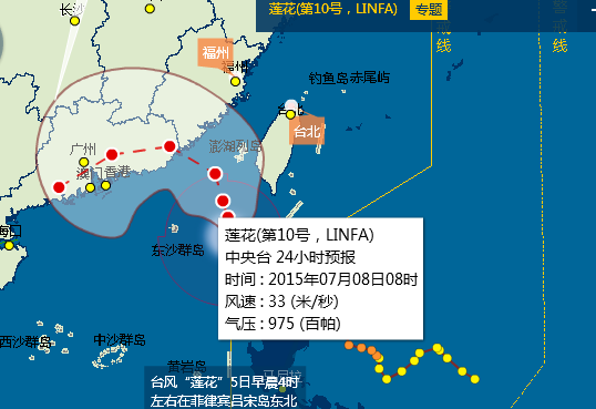2015年第10号台风莲花最新路径1
