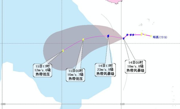 2015年第19号台风环高实时路径图1