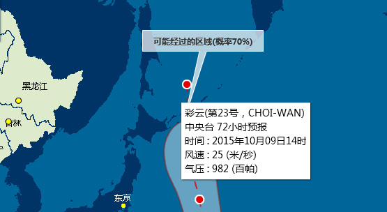 2015年第23号台风彩云最新路径图1