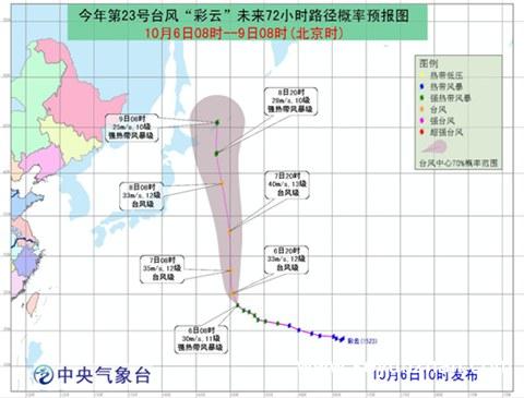 “彩云”将向偏北方向移动1