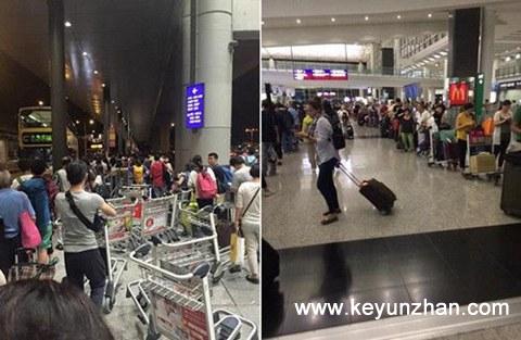 受台风“彩虹”影响 香港机场大量旅客滞留1