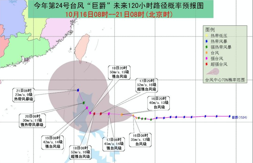 2015年24号台风巨爵加强为台风级1