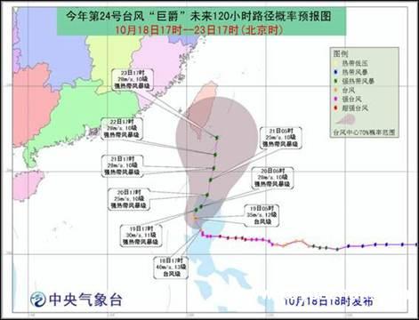 台风“巨爵”18日下午减弱到台风级1