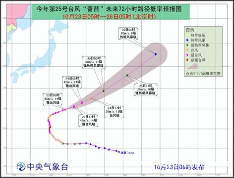 “蔷琵”向东偏北方向移动1