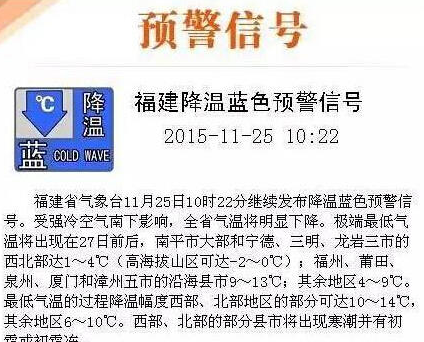 福建发布降温蓝色预警1