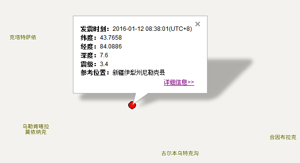 1月12日新疆尼勒克县发生3.4级地震1