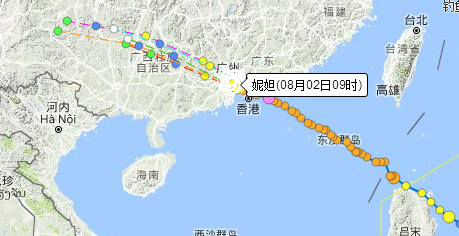2016年8月2日台风妮妲走向1