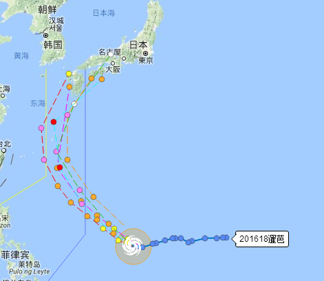 2016年18号台风暹芭实时路径图1