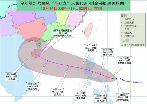 2016年第21号台风莎莉嘉实时路径图1
