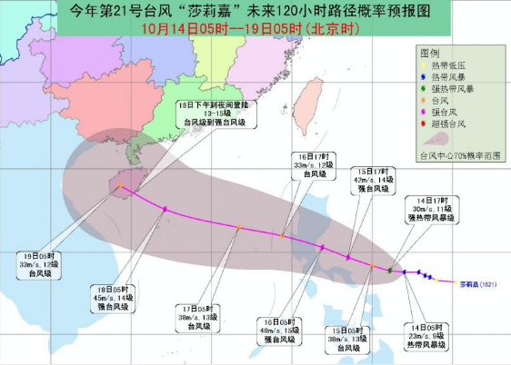 2016年第21号台风莎莉嘉走势图1