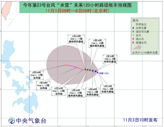 2016年第23号台风米雷登陆时间及地点1